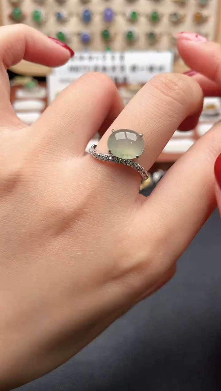 银S925镶嵌戒指翡翠一物一证一礼盒