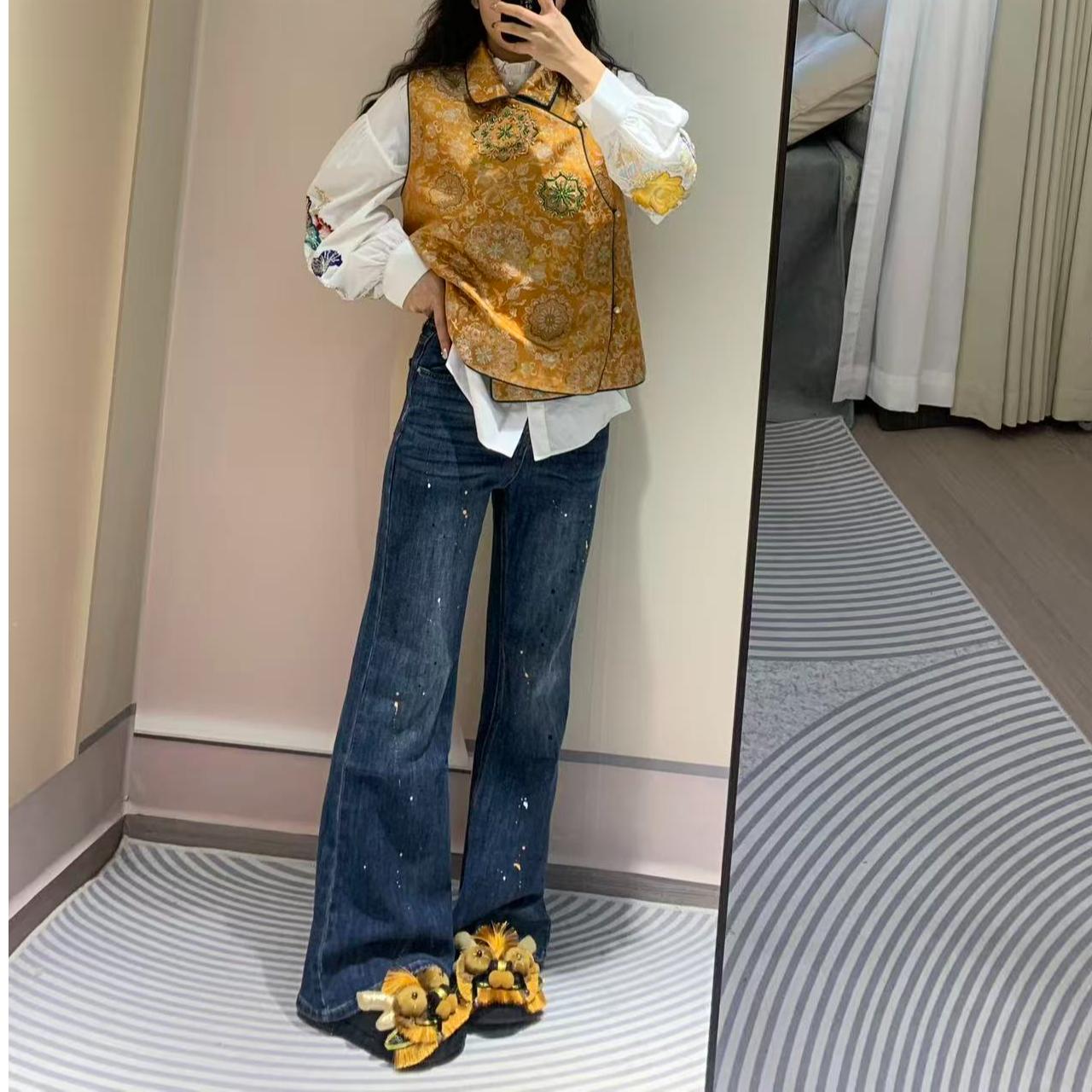 九月   漆点牛仔裤    新款气质显瘦修身百搭休闲直筒裤1020