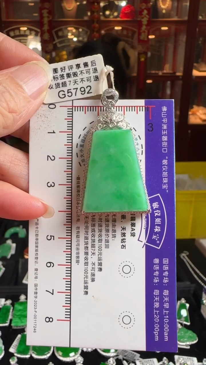 颈饰18K金镶嵌翡翠G5792阳绿无事牌