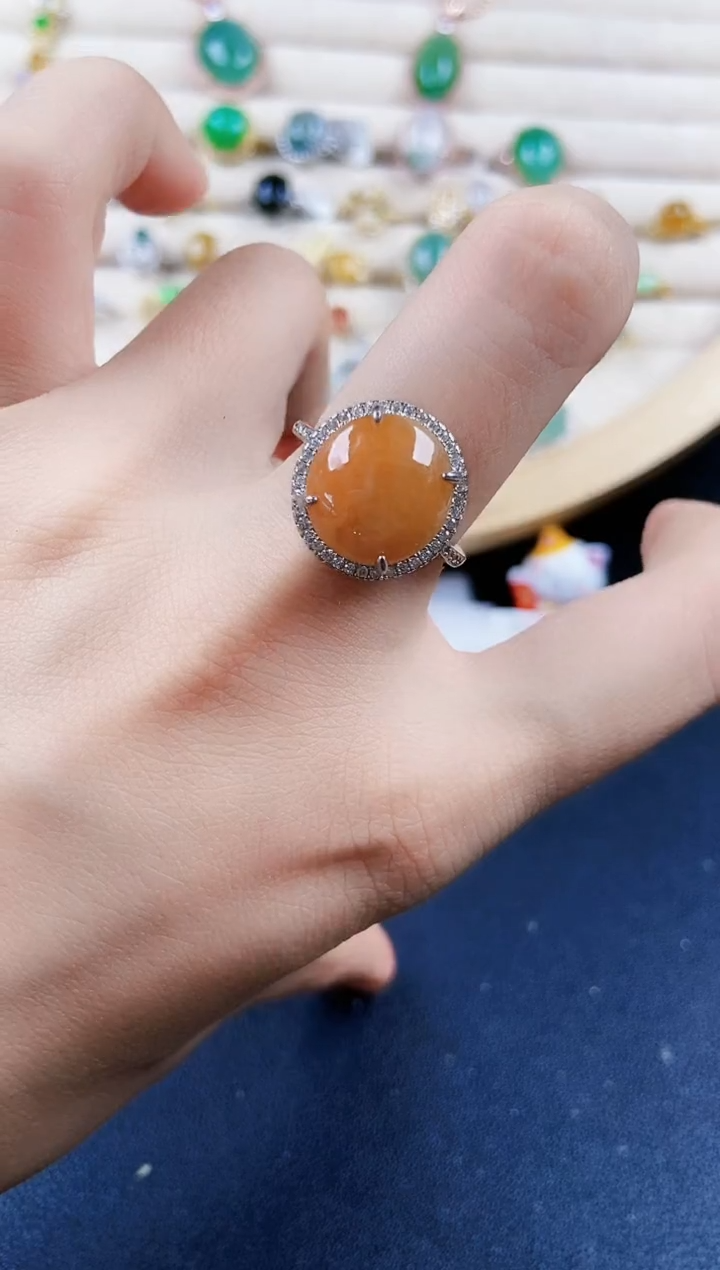 翡翠戒指银S925镶嵌45689