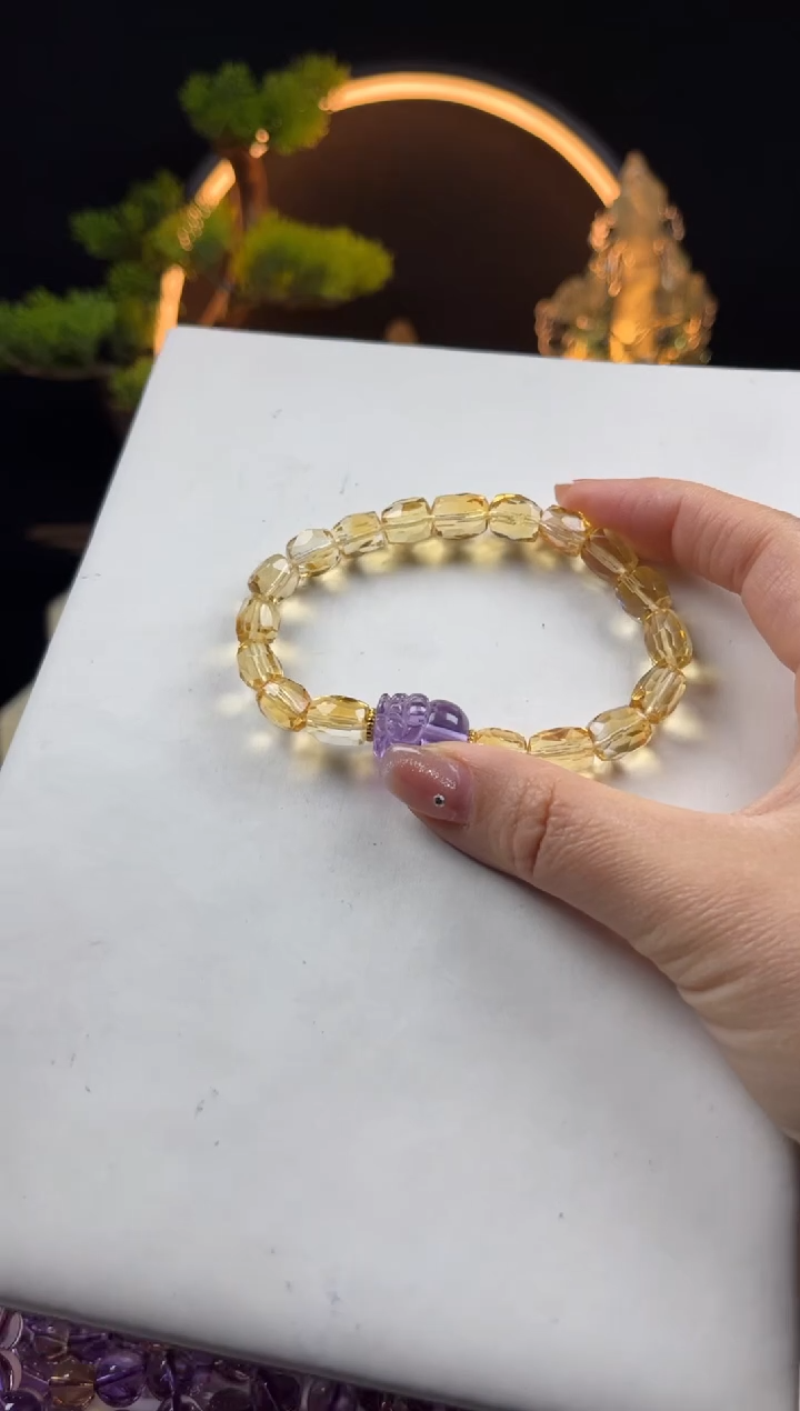 【闪购商品】水晶手链未镶嵌天然黄水晶随形桶切搭貔貅手串