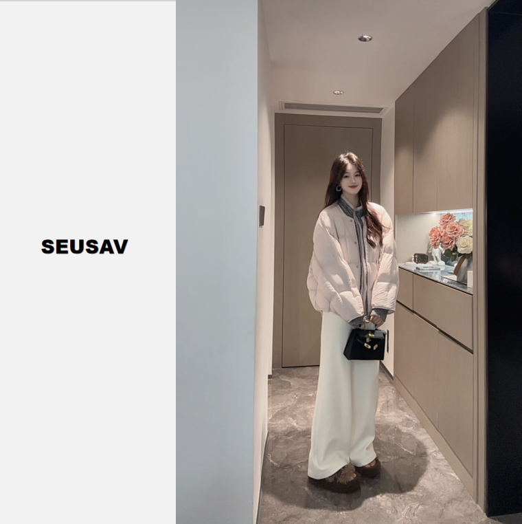 【暖域】韩版针织拼接羽绒服一手长