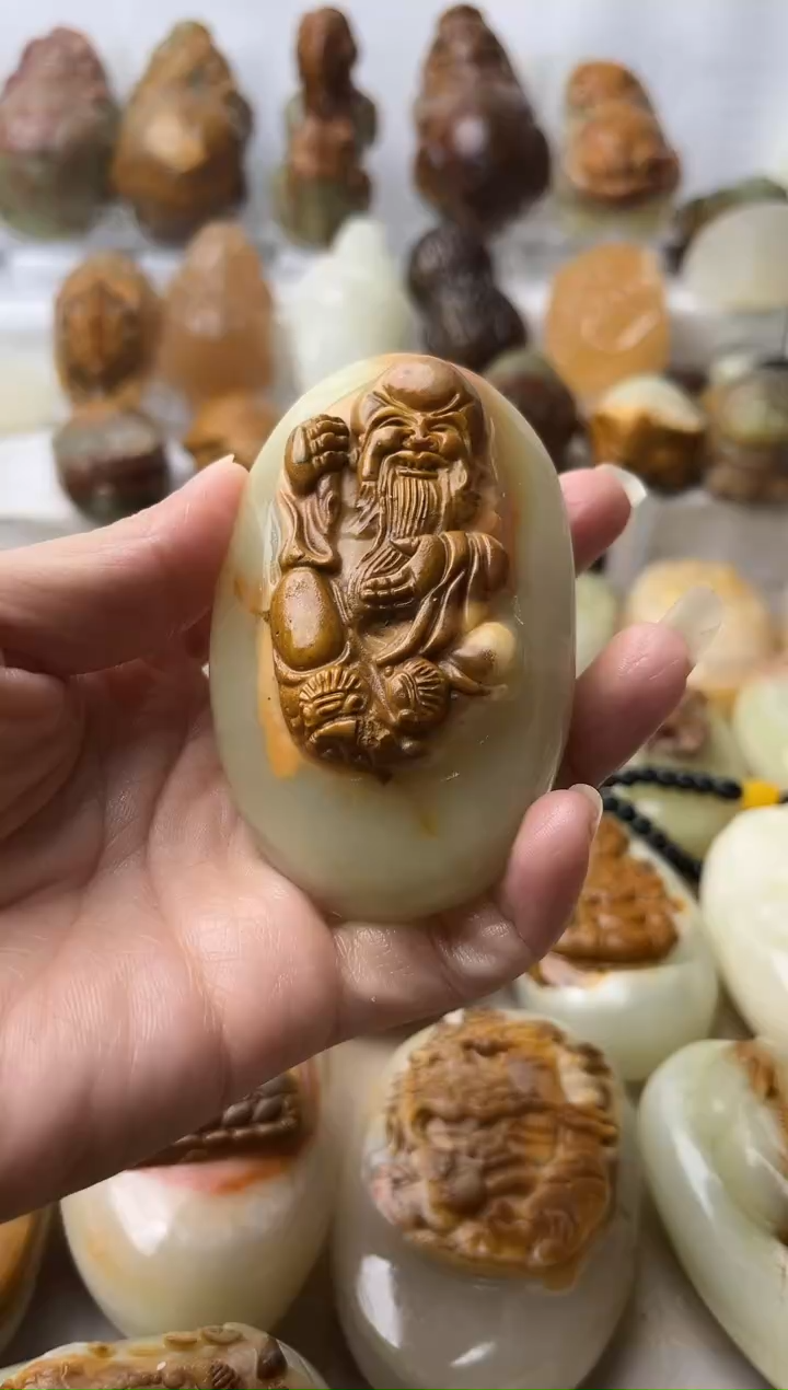 石材方解石手把摆件不退换寿星