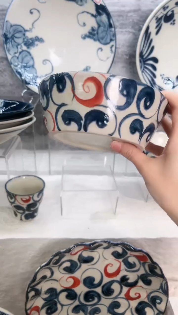 瓷宗山窑平底钵15.5cm-赤绘旋涡