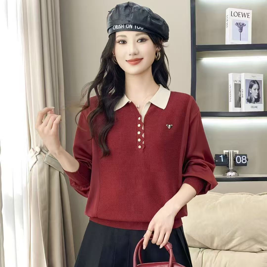 8683#方领撞色拼接精品针织衫