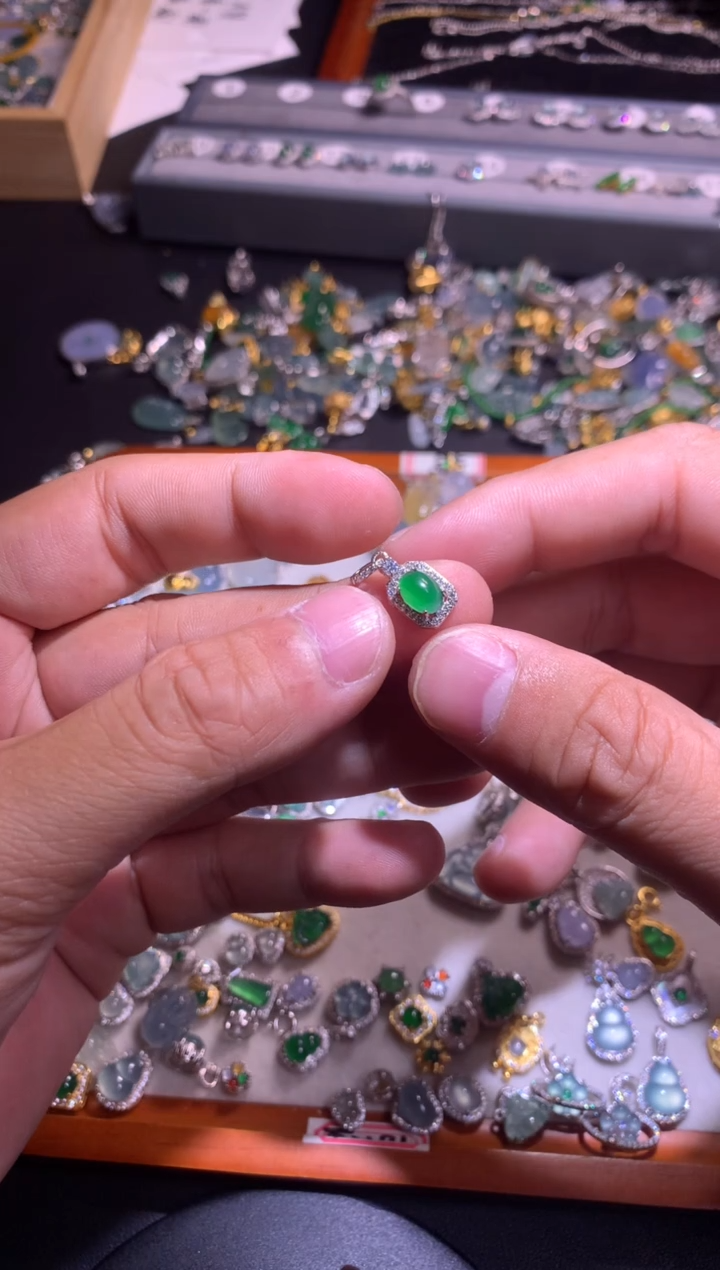 翡翠银S925镶嵌吊坠(不含链)1