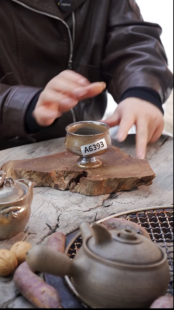 瓷片柴烧孙老师专场福利手工杯A63931（不挑款高足