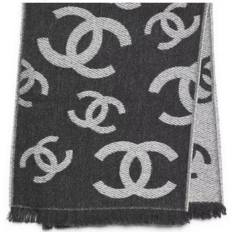 未使用 Chanel/香奈儿 小花6欢 26C 斜纹大小双C 围巾 灰色