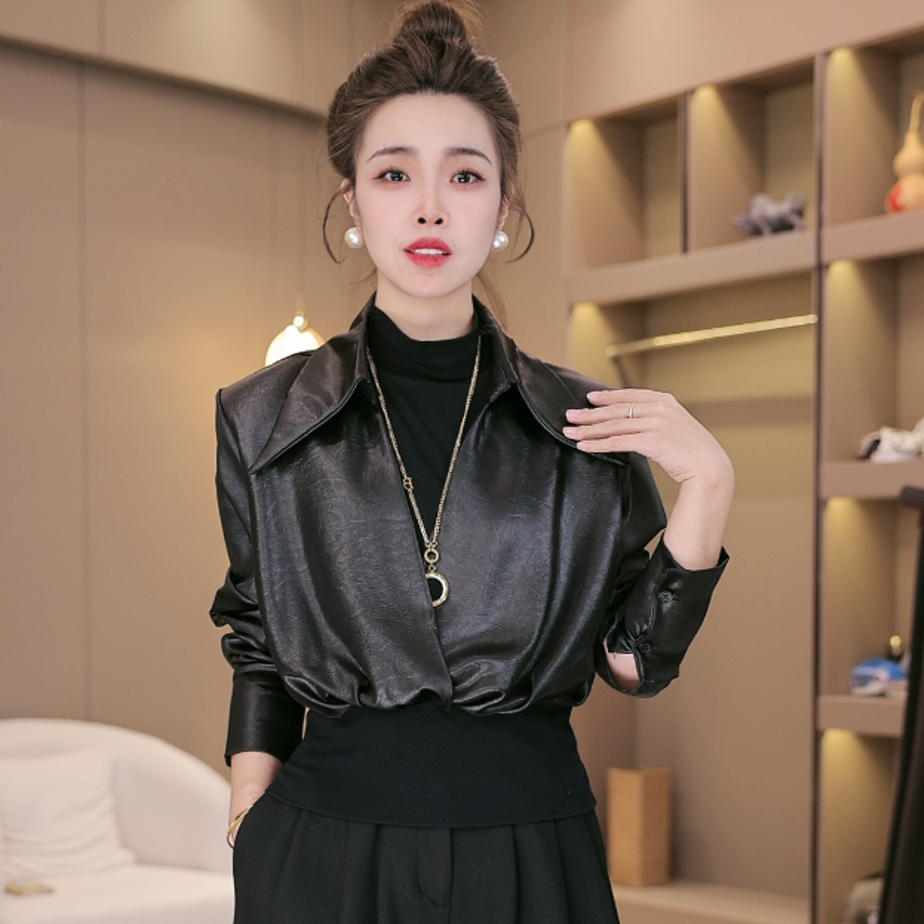 新款时尚假两件显瘦休闲百搭长袖衬衫#097