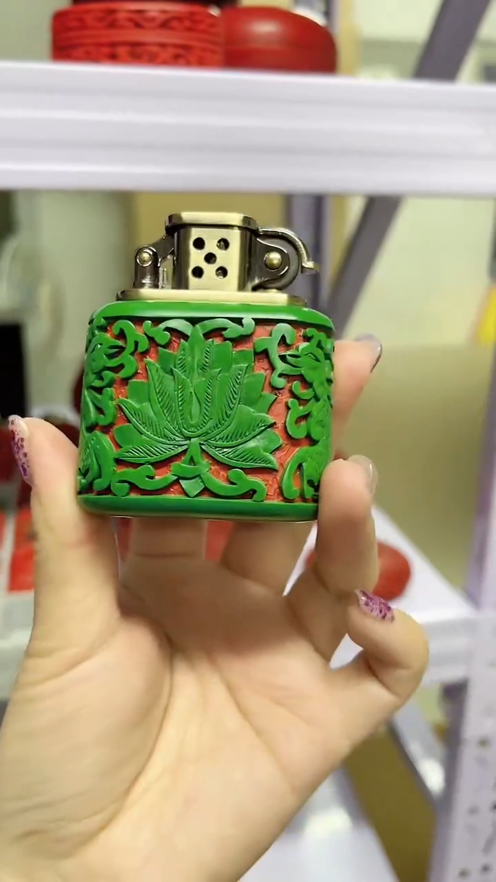 【闪购商品】非遗技艺 雕漆打火机 绿红双凤