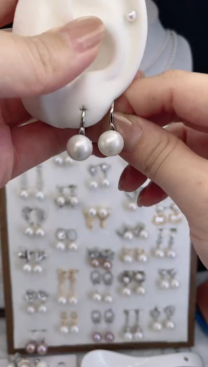 银S925镶嵌耳饰淡水珍珠64圆珠默认微瑕 特价高跟鞋