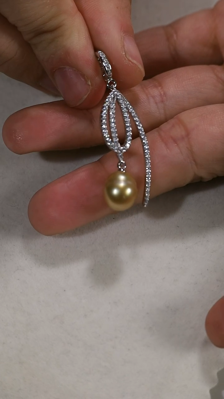 银S925镶嵌吊坠(赠链)海水珍珠金珠巴洛克吊坠