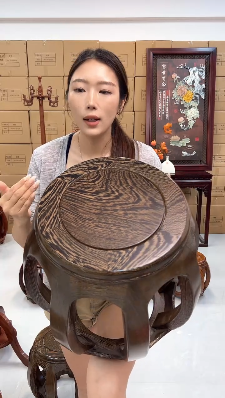 鸡翅木类家具国标鸡翅木大号鼓凳