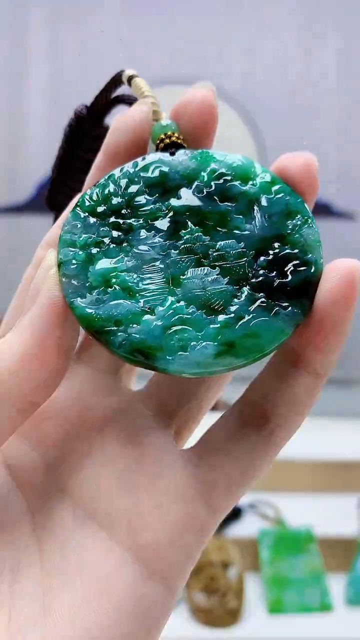 未镶嵌定制翡翠4898zm-毛货挂件山水108