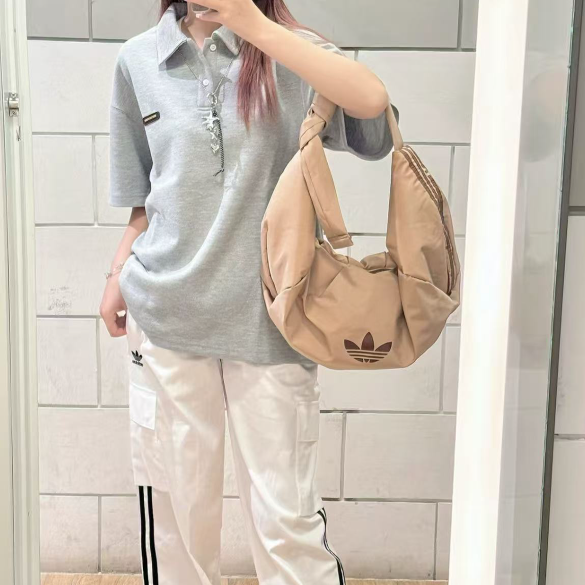 adidas/阿迪达斯三叶草新款时尚棕色潮流饺子包运动单肩包KA9272