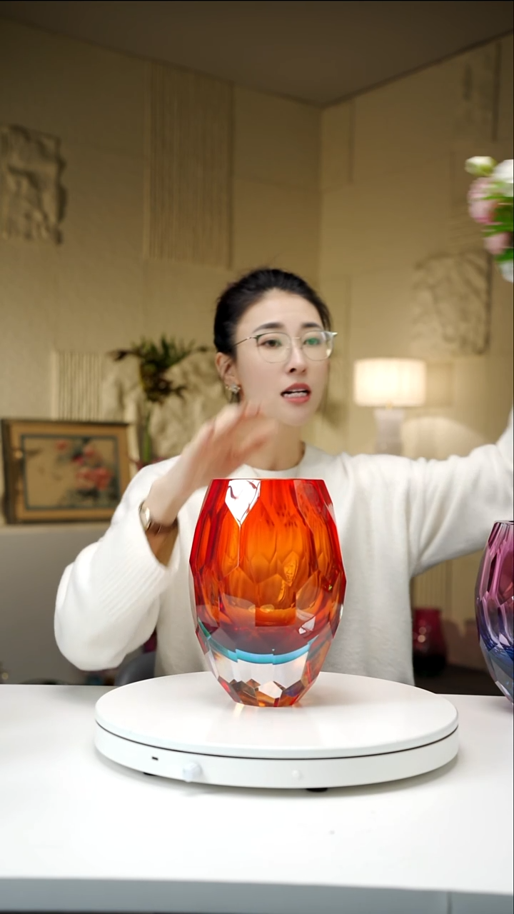 手工艺品琉璃宝石红色切面花瓶