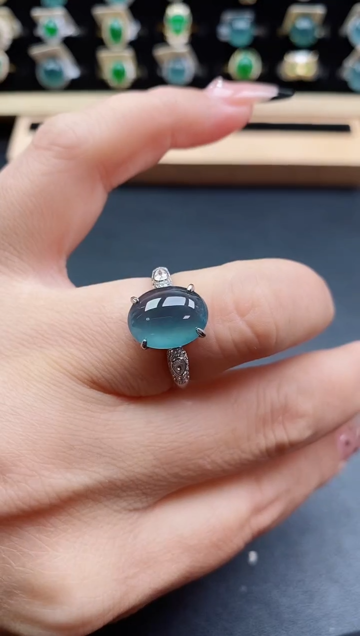 银S925镶嵌戒指翡翠1