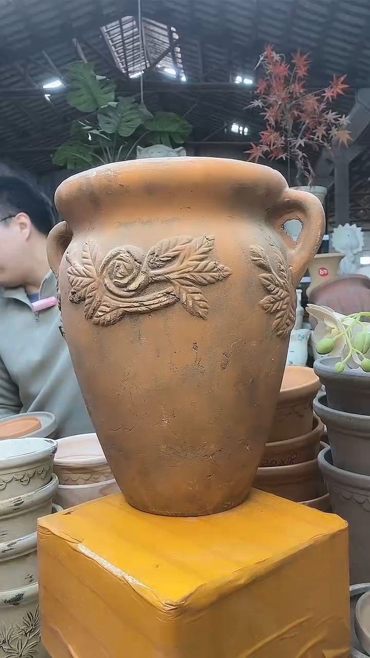 【闪购商品】缸1个双耳作旧红色25*34无托