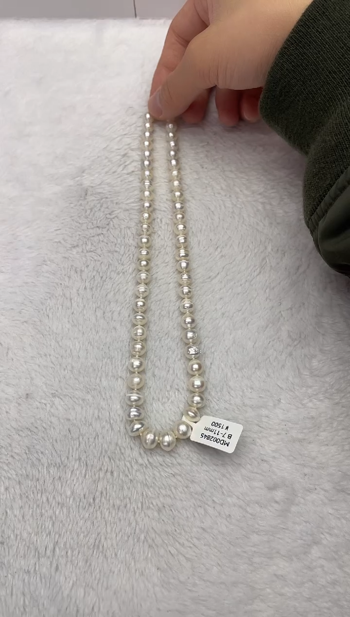 【闪购商品】海水珍珠项链银S925镶嵌澳白螺纹7-11mm（多样性发一）