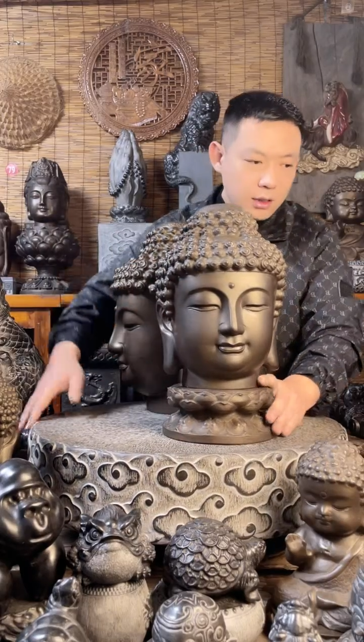 【闪购商品】30佛头+双层莲花台天然青石雕刻