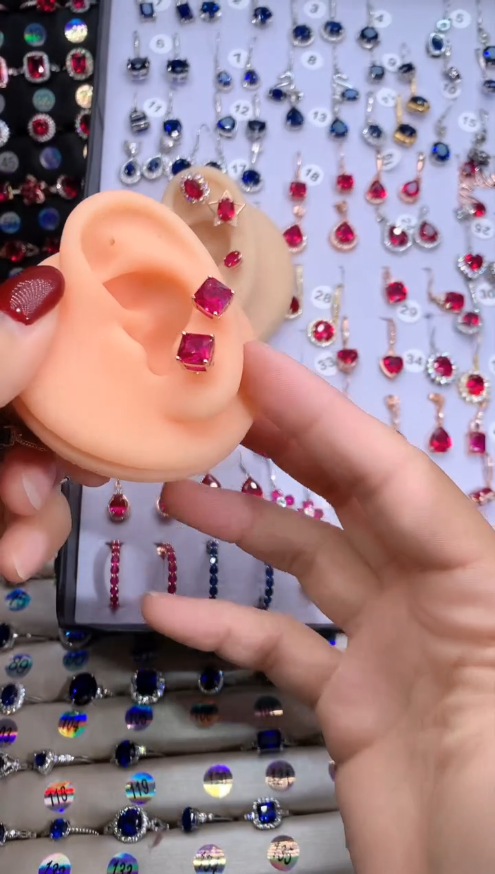 【闪购商品】红宝石耳饰银S925镶嵌玫瑰金7