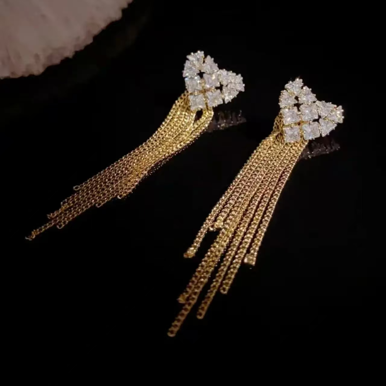 铜合金合成锆石耳饰 轻奢小众简约爱心流水耳钉1239