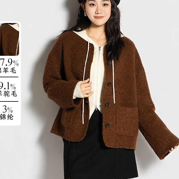 LINGZI领姿秋冬新款休闲廓形羊毛外套LZ4116327短款冬季加厚时尚