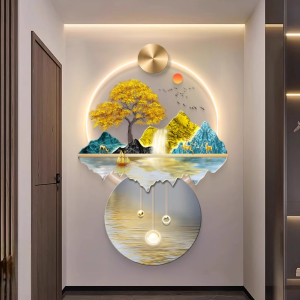 轻奢山水亚克力现代LED氛围时尚个性装饰简约流水家居过道挂画