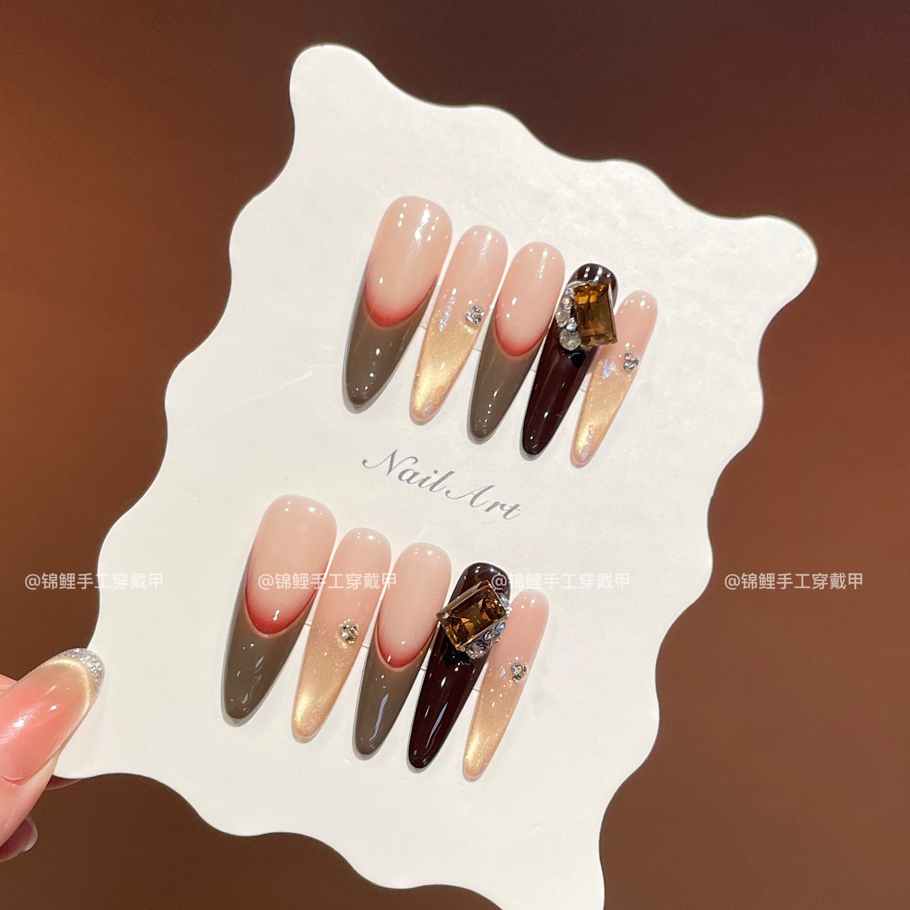 【奶咖焦糖】秋冬美拉德跳色高级新款法式猫光 锦鲤穿戴甲