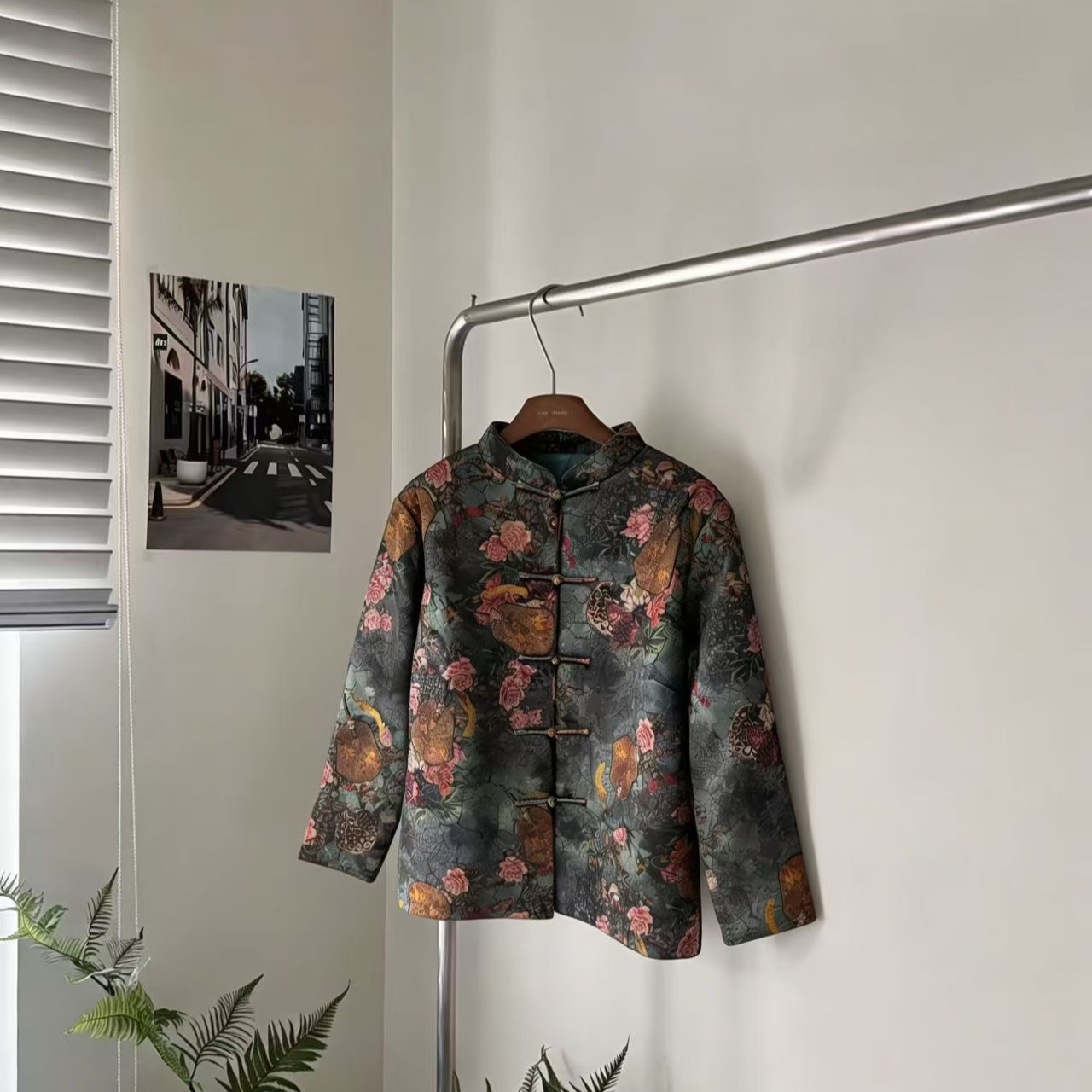 新中式绿底绣花棉衣001