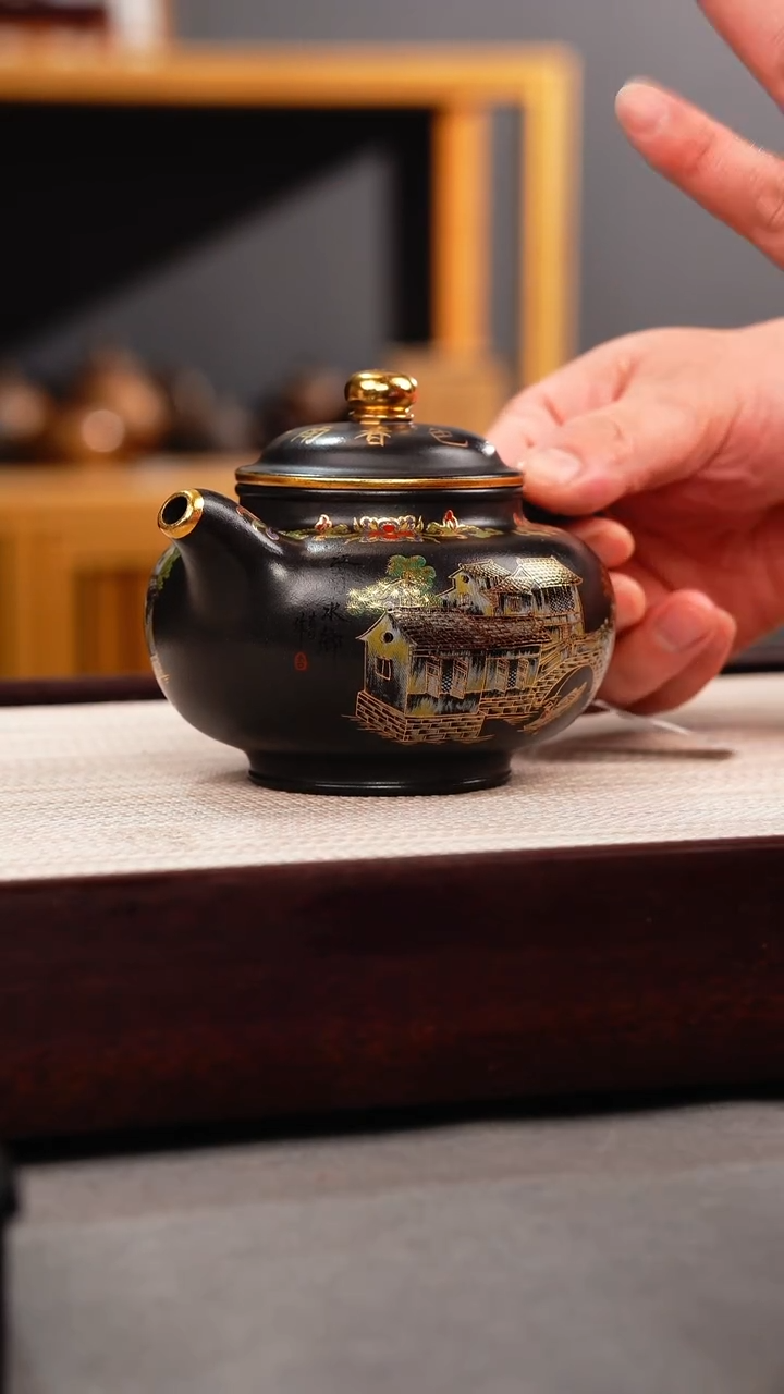 茶壶紫砂石黄 掇只 忆江南珐琅彩