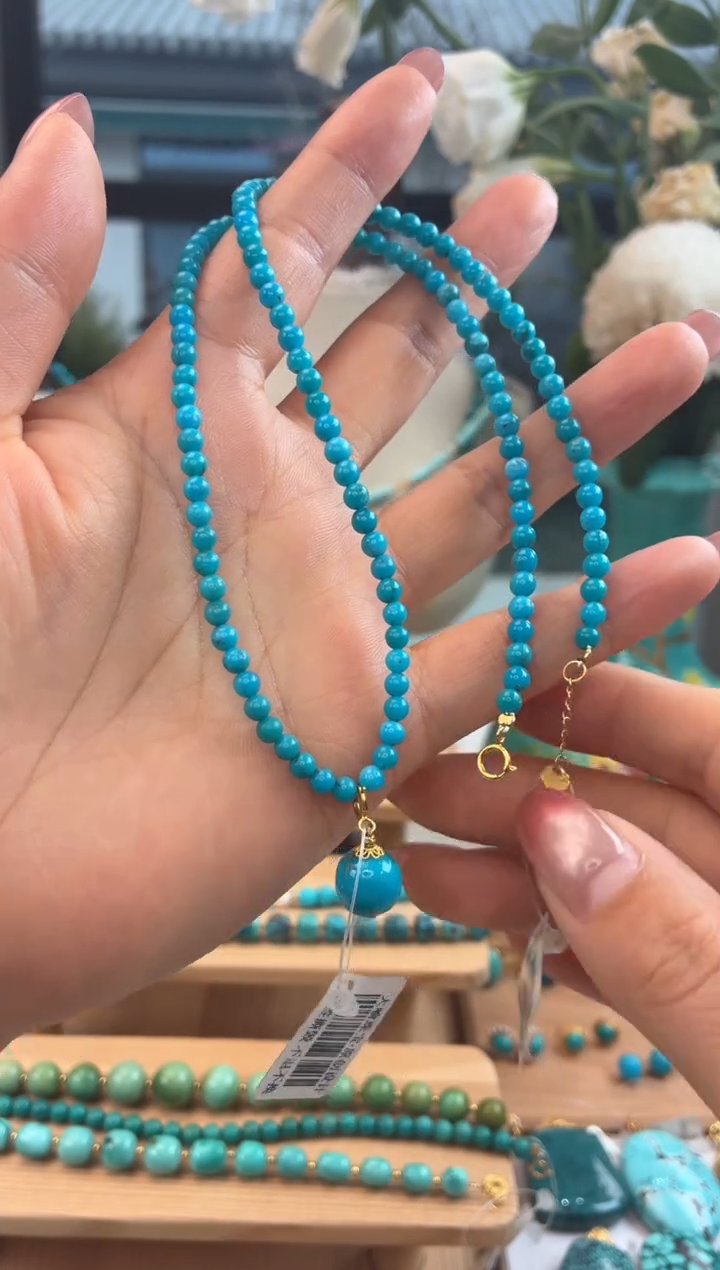 18K金镶嵌绿松石项链1