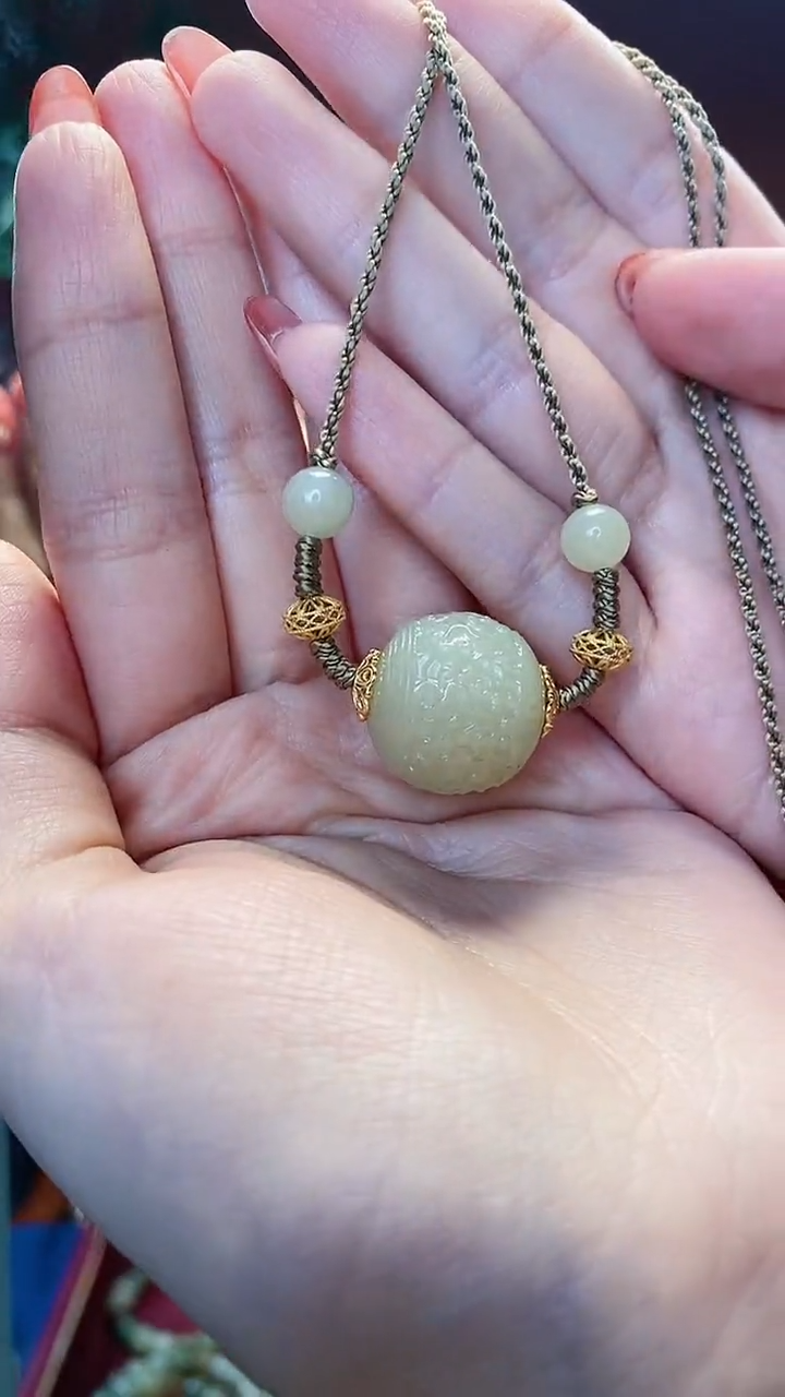 【闪购商品】和田玉挂件未镶嵌龙珠尺寸约18mm