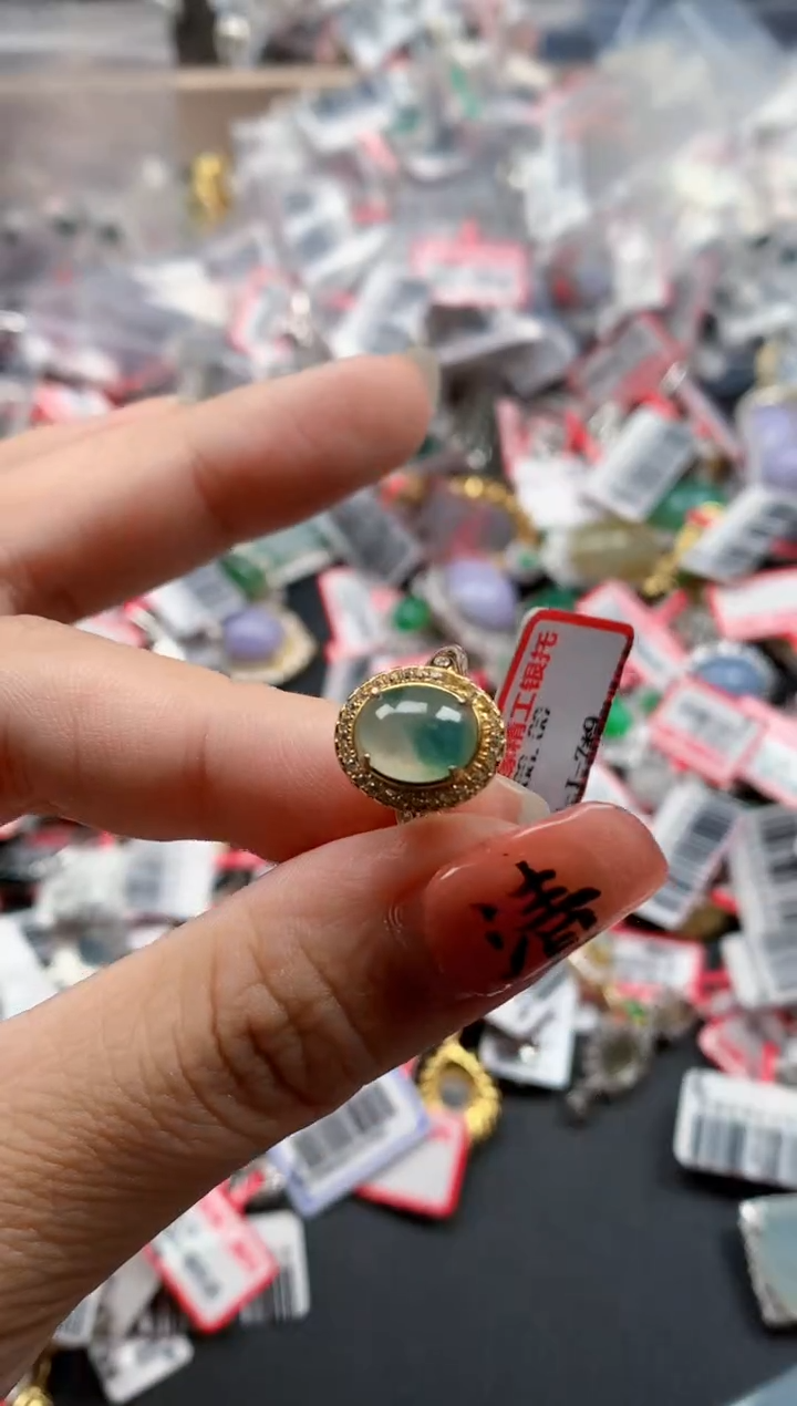 银S925镶嵌戒指翡翠天然A货缅甸翡翠