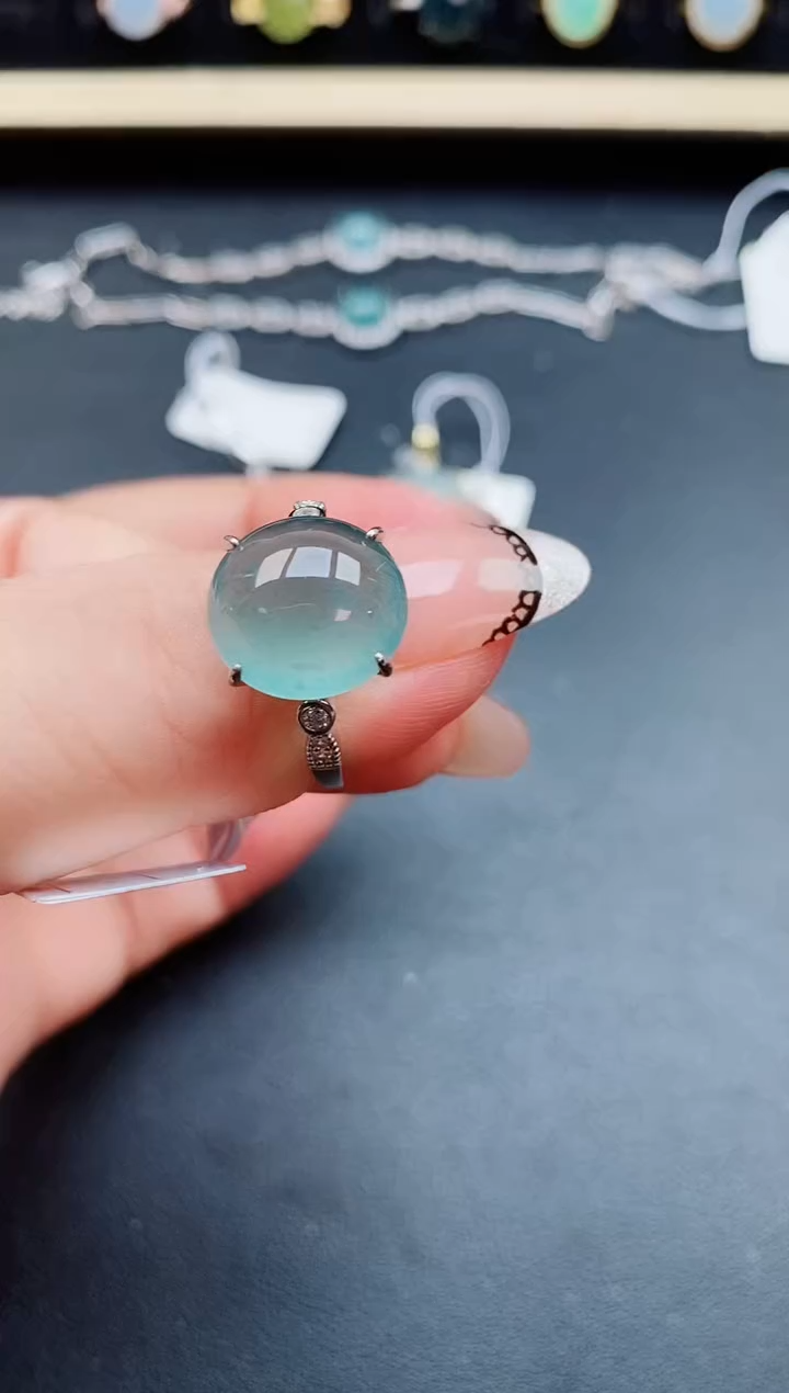 翡翠戒指银S925镶嵌8500