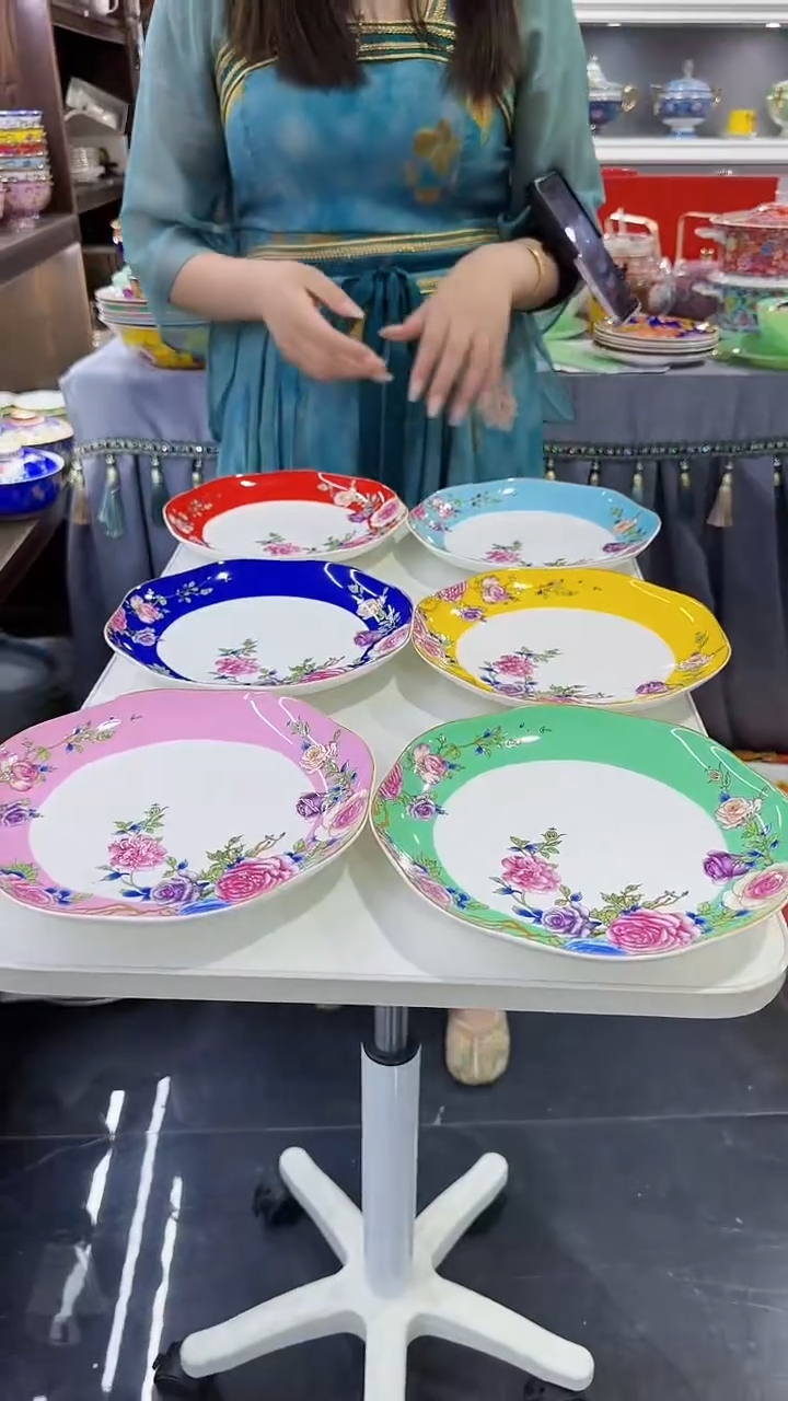 瓷片8英寸花口圆深盘6个景德镇陶瓷