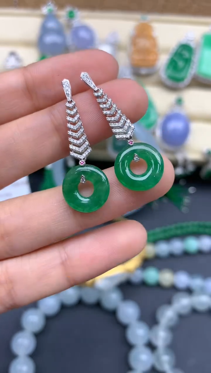 【闪购商品】翡翠耳饰18K金镶嵌459-中国好珍宝