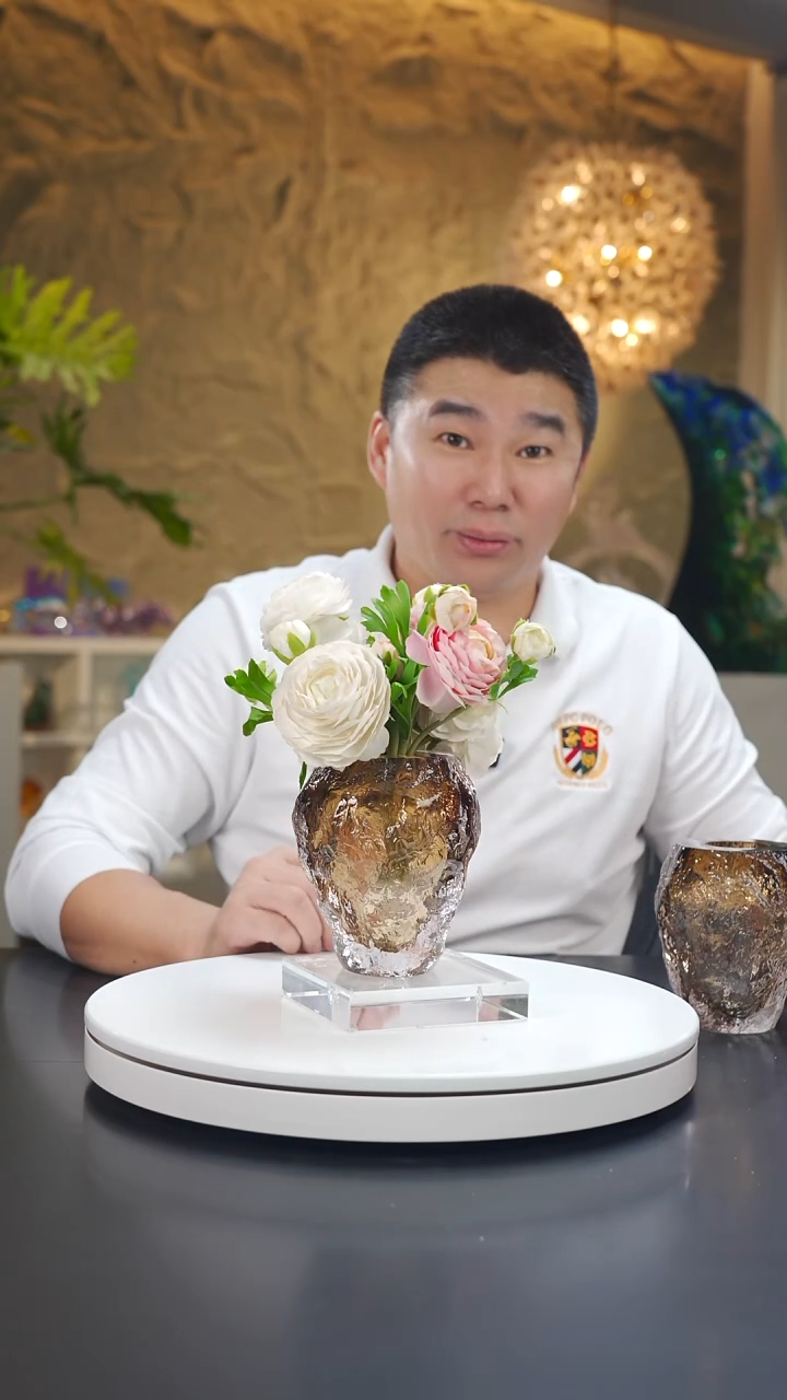 琉璃茶金色冰川纹香薰瓶