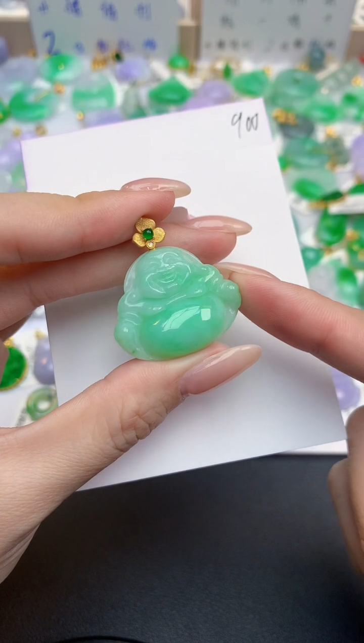 颈饰18K金镶嵌翡翠天然缅甸A货翡翠