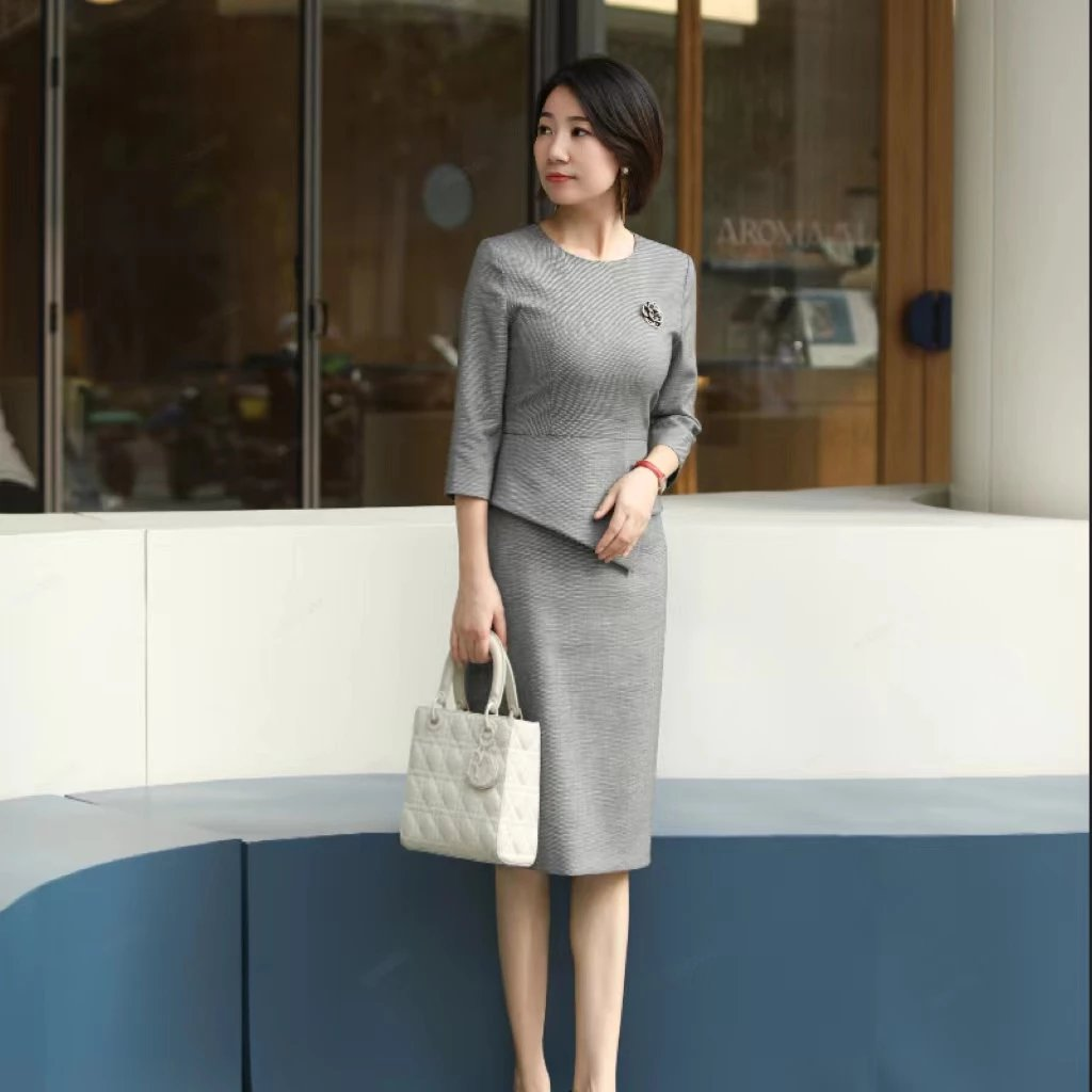 “Power Office”羊毛立裁圆领包身裙通勤假两件连衣裙