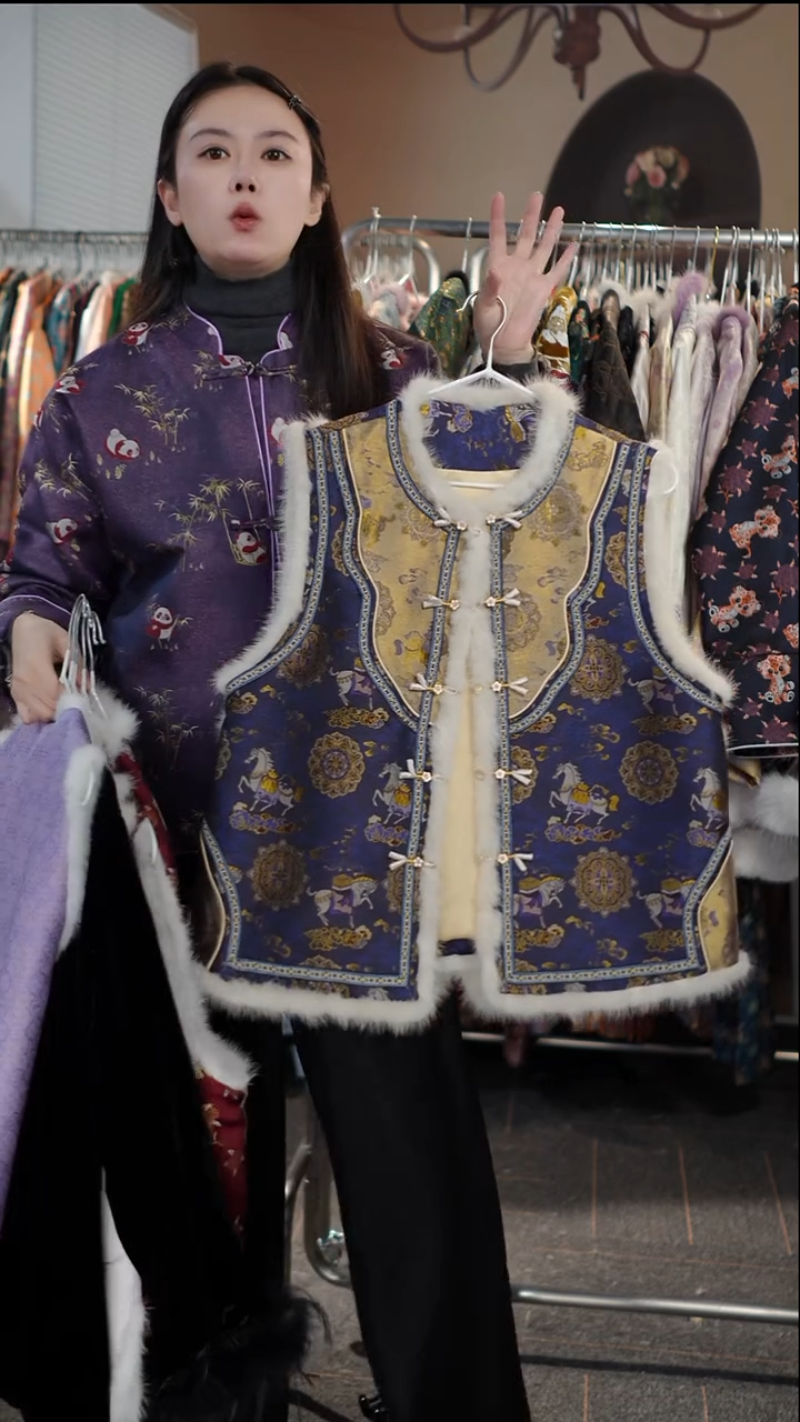 高定马上有福夹棉马甲 