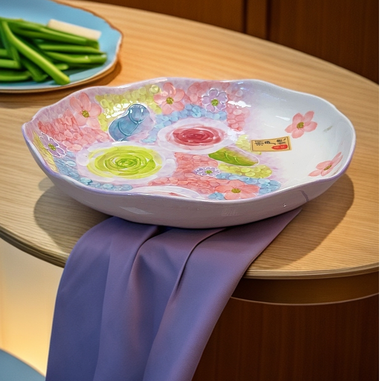 濑户烧新款手绘造型10英寸浮雕大盘，点心盘，沙拉盘