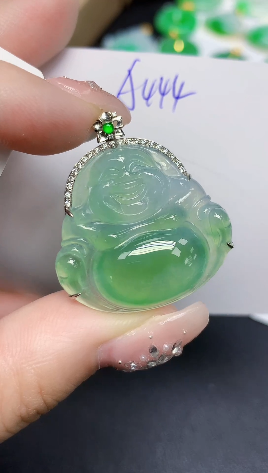 颈饰18K金镶嵌翡翠天然缅甸翡翠A货翡翠百元以上9元证书费自理