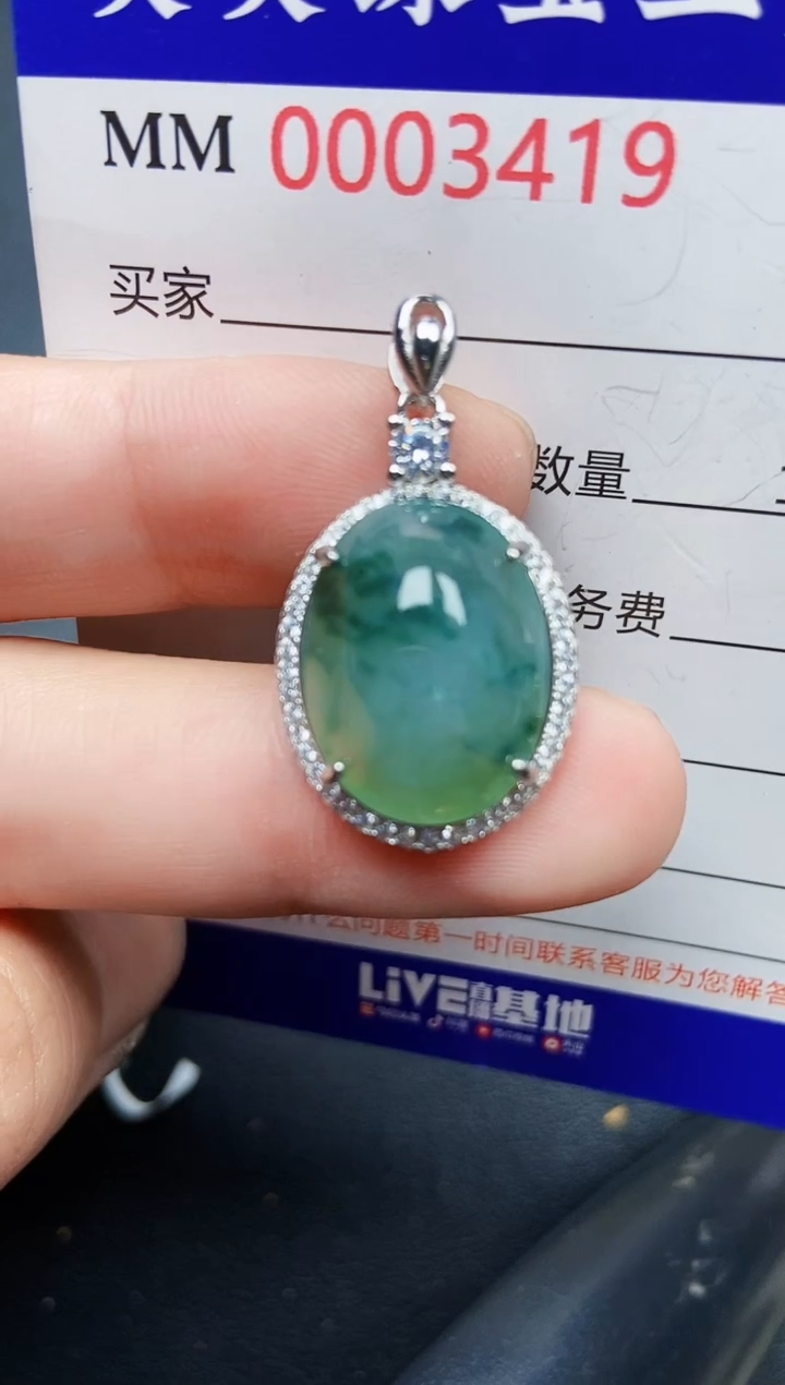 翡翠银S925镶嵌颈饰3419