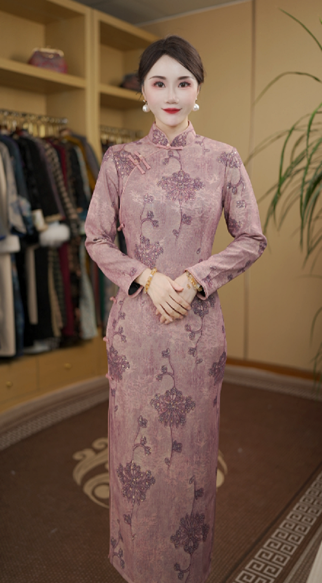 春娇旗袍版 蓝紫加绒冬款日常气质文艺国风复古旗袍