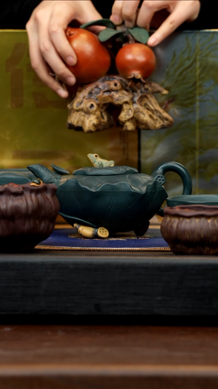 【闪购商品】紫砂茶壶JYH 绿泥 荷叶青蛙套组 350cc