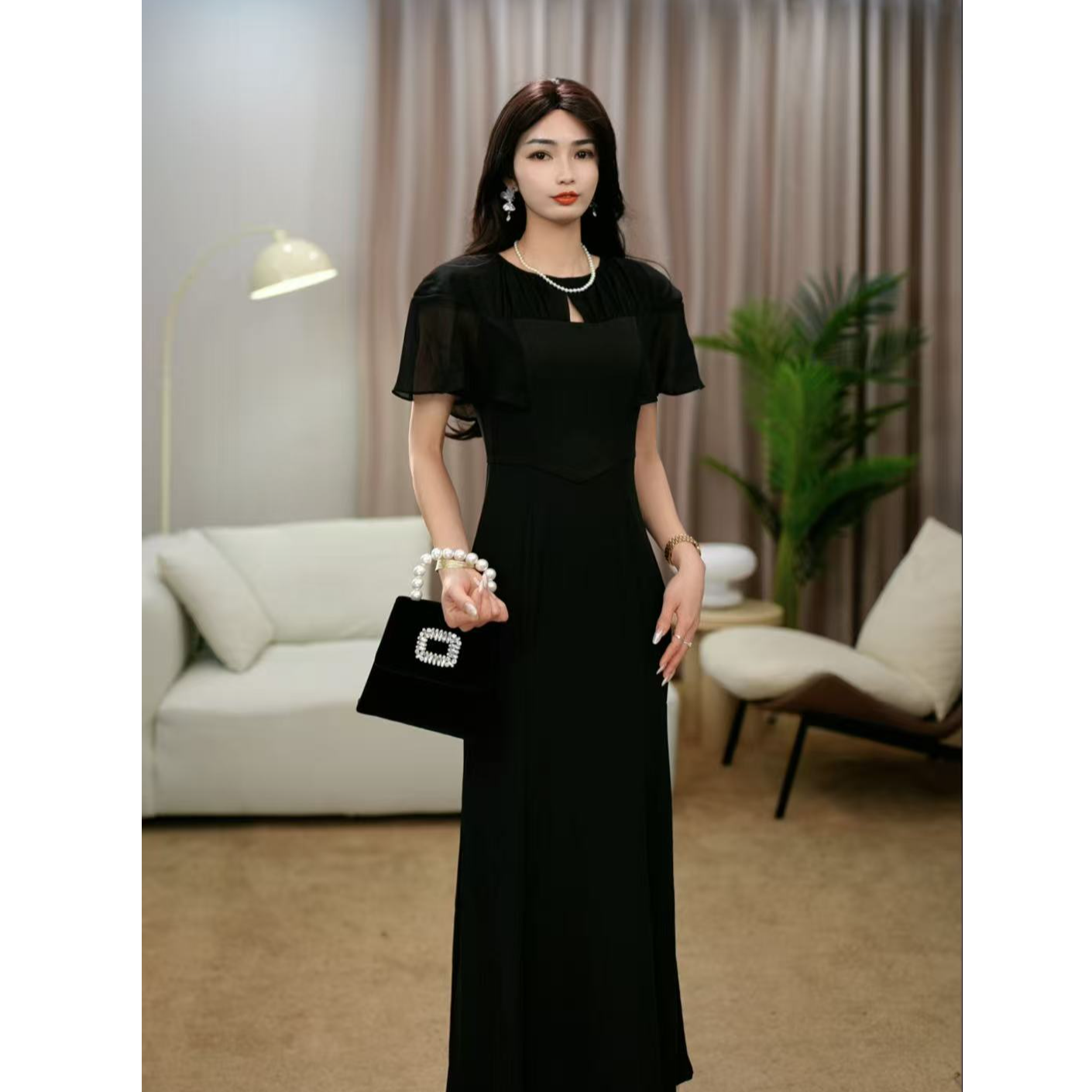 【CC】宫廷城堡夏季新款荷叶边镂空设计法式优雅赫本风连衣裙-CY375