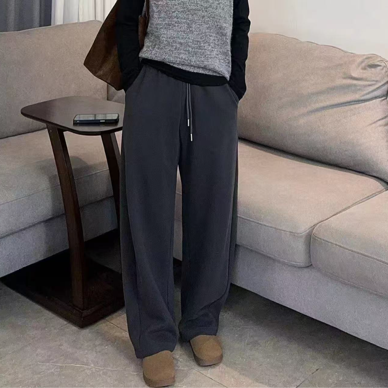 抽绳弯刀卫裤女秋季垂感高腰慵懒风宽松运动裤休闲阔腿裤弯刀裤