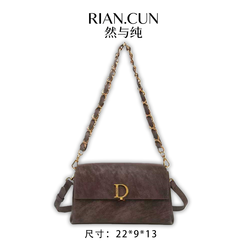 RAIN.CUN冬季2025新款轻奢设计单肩斜挎女包 SKL-7822-咖啡色