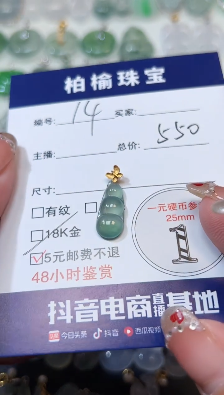 【闪购商品】翡翠颈饰18K金镶嵌14豆子